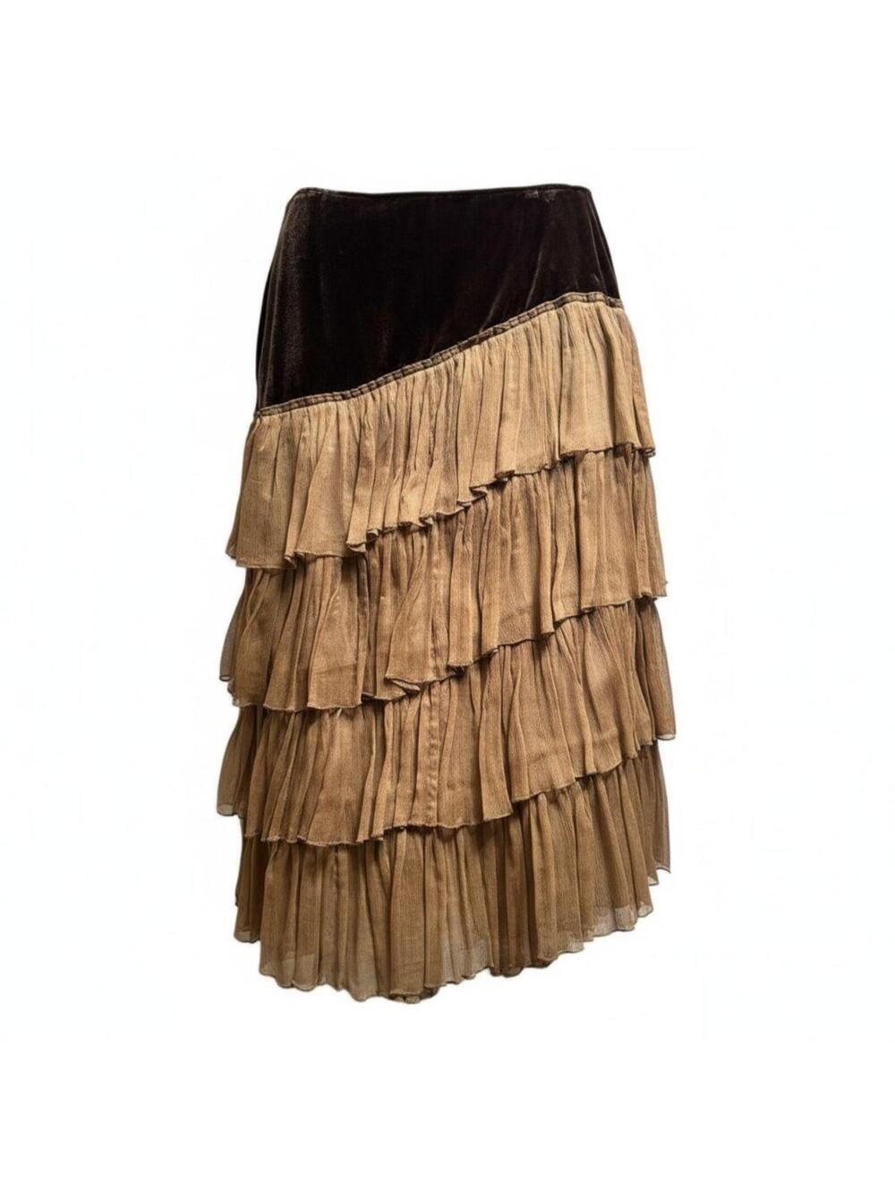 THE J PETERMAN COMPANY velvet dark brown/light brown half pleated skirt